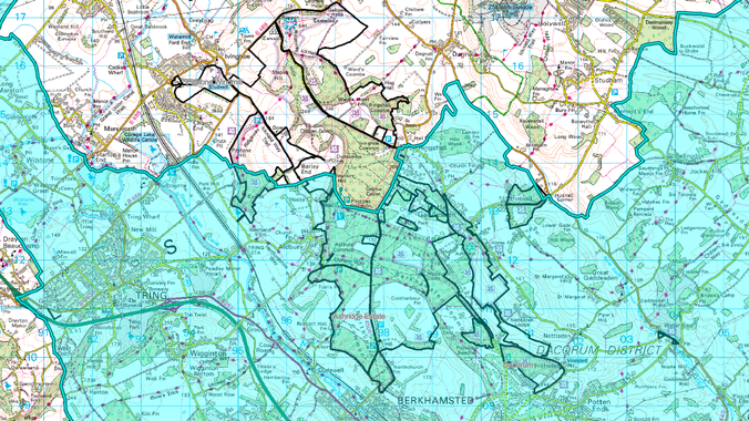 A map showing the extent of the PSPO across Ashridge Estate within the Borough of Dacorum